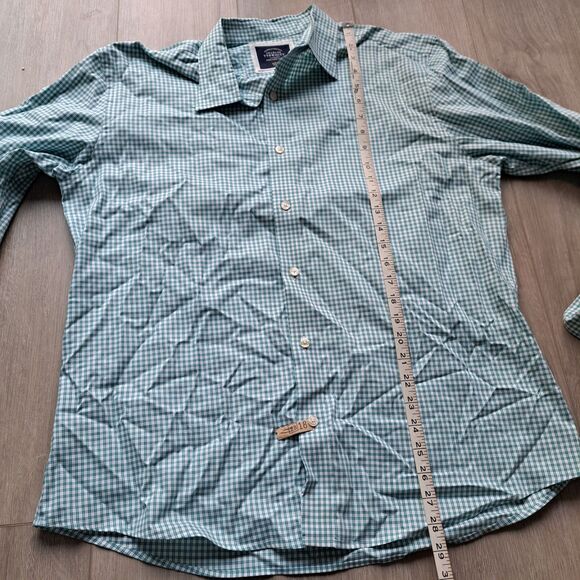 Charles Tyrwhitt Dress Shirt Mens Large Green Grid Check Non Iron Slim Fit - Picture 8 of 9